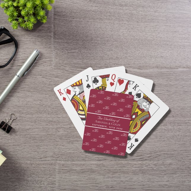 Burgundyvit monogram par initialer bröllop casinokort (Skapare uppladdad)