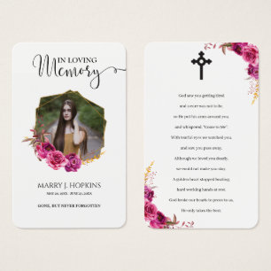 Burguny Blommar Photo Memorial Prayer Card Visitkort
