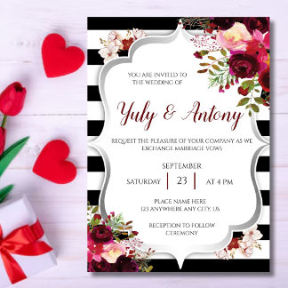 Burguny Template Invitación boda rojo borgoña Inbjudningar