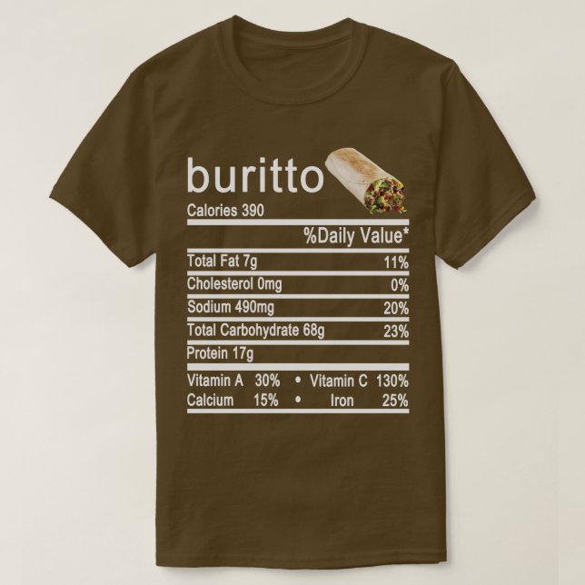 buritto Nutrition Facts-etikett T Shirt (Design framsida)