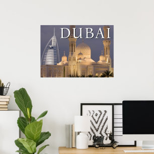 Burj al Arab   Moské på kvällen Dubai Poster