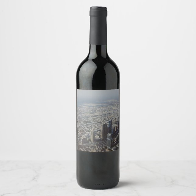 Burj Khalifa beskådar, Dubai Vinflaska Etikett (Framsida)