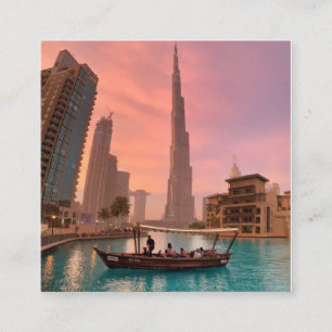 Burj Khalifa Boat Sjö Cityscape Fyrkantigt Visitkort