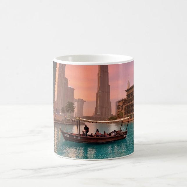 Burj Khalifa Boat Sjö Cityscape Kaffemugg (Center)