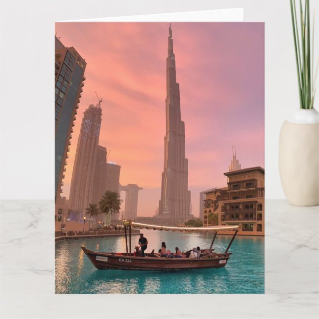 Burj Khalifa Boat Sjö Cityscape Kort (Framsida)