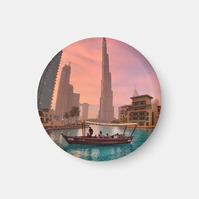Burj Khalifa Boat Sjö Cityscape Magnet (Framsidan)