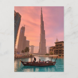 Burj Khalifa Boat Sjö Cityscape Vykort