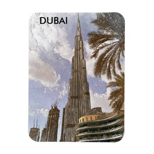 Burj Khalifa Dubai Vintage resor Skyline Magnet