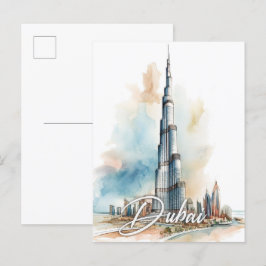 Burj Khalifa Dubai Watercolor Painting Travel Vykort