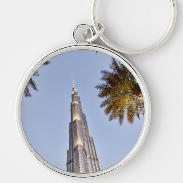 Burj Khalifa Handflatan Träd Rund Silverfärgad Nyckelring (Framsidan)