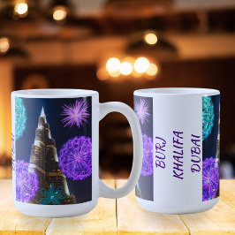 Burj Khalifa med belysta blommor Dubai UAE Kaffemugg