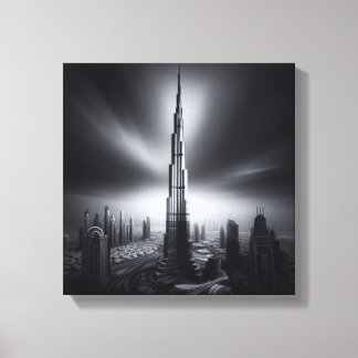 Burj Khalifa Monochrome Skyline - Dramatic Urban Canvastryck