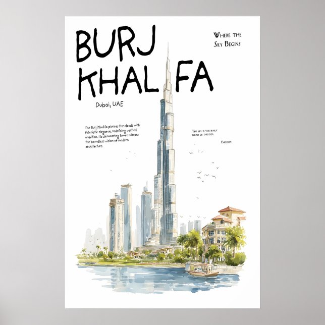 Burj Khalifa Poster  Dubai UAE Skyline  Modern (Framsidan)