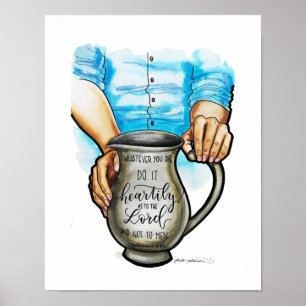Burk av Clay - Potternas Händer - Vattenfärgskonst Poster