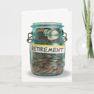 burk av mynt för den gratulerara pensionen kort
