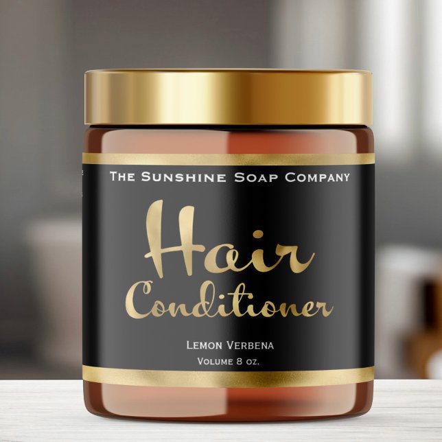 Burk-etikett för Black and Guld Hair Conditioner Vattenflaskor Etikett (Skapare uppladdad)
