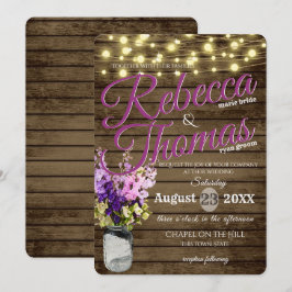Burk i Delfenium och Ljus Rustic Bröllop Inbjudningar