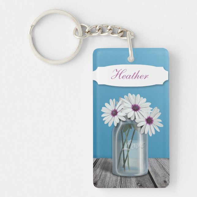 Burk Keychain för vit- och liladaisyMason (Framsidan)