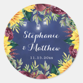 Burk Ljus Blommigt Bröllop Runt Klistermärke