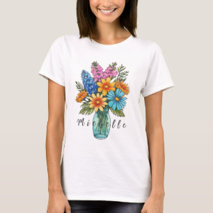 Burk med vackra Watercolor Wildflow-Anpassningsbar T Shirt