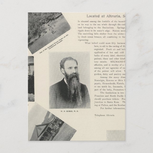 Burkes Sanitarium, Kalifornien Vykort (Framsida)