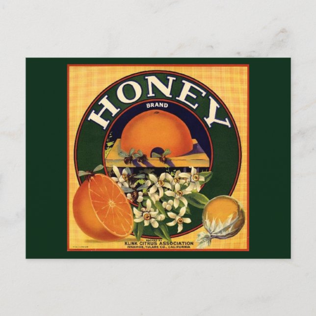 Burkettikett för Honey Brand Citrus Vykort (Framsida)