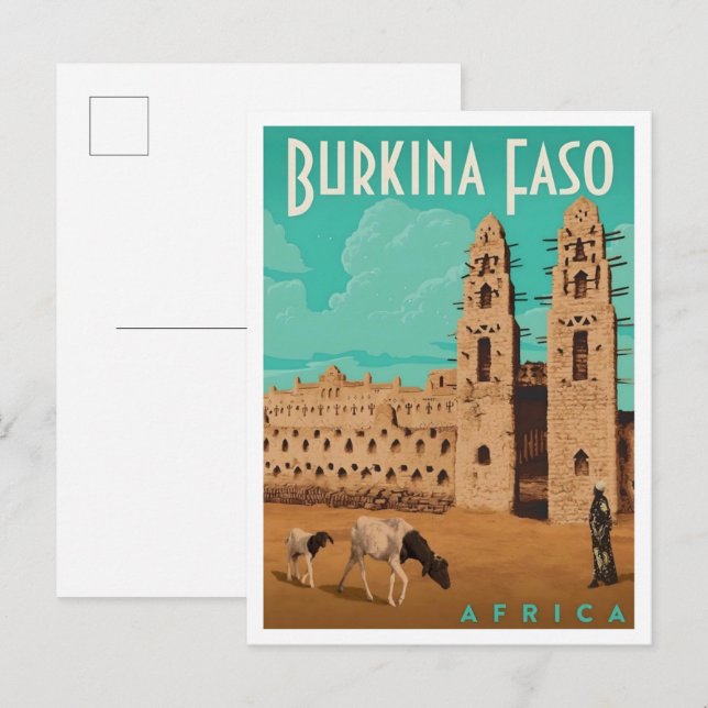 Burkina Faso Afrika Vintage Resa  Vykort (Fram/baksida)