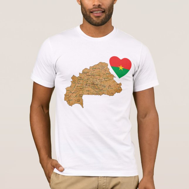 Burkina Faso Flagga Heart och Karta T-Shirt (Framsida)