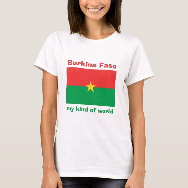 Burkina Faso Flagga + Karta + Text T-Shirt (Framsida)