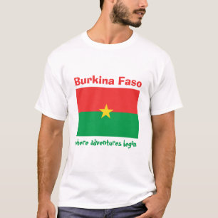 Burkina Faso Flagga + Karta + Text T-Shirt