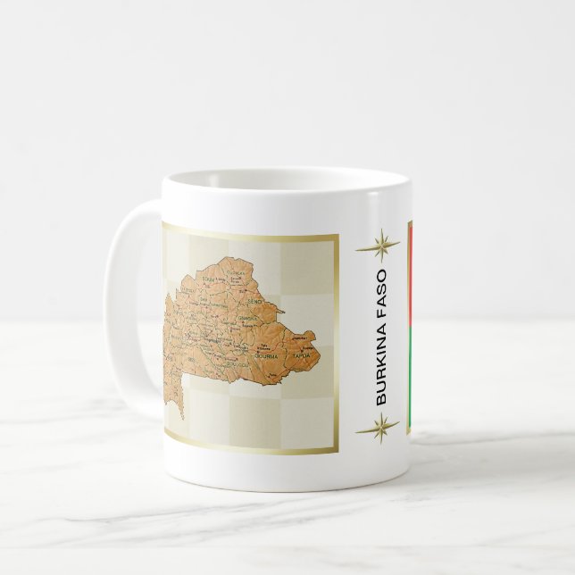 Burkina Faso flagga + Kartamugg Kaffemugg (Framsida vänster)
