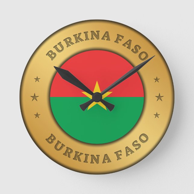Burkina Faso Flagga Rund Klocka (Framsida)
