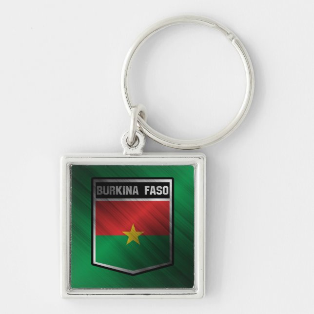 Burkina Faso Fyrkantig Silverfärgad Nyckelring (Framsidan)