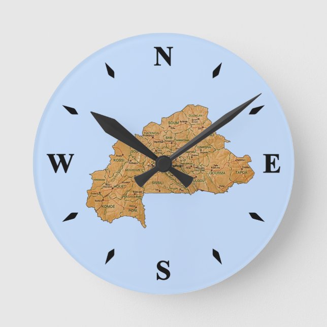 Burkina Faso Karta Clock Rund Klocka (Framsida)