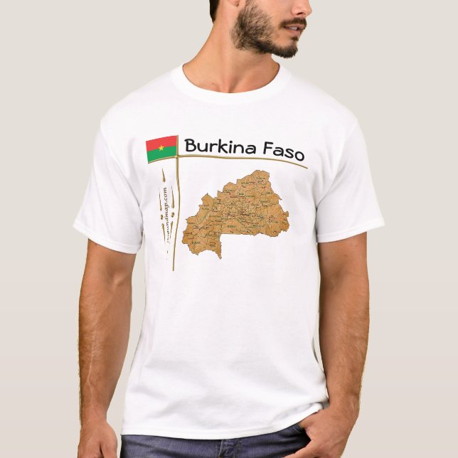 Burkina Faso Karta + Flagga + avdelning T-Shirt (Framsida)