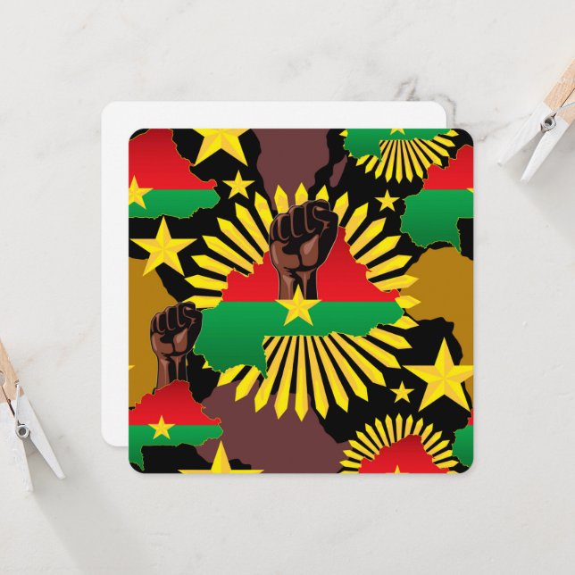 Burkina Faso Karta, Flagga och Revolution Fist (Fram/Back In Situ)