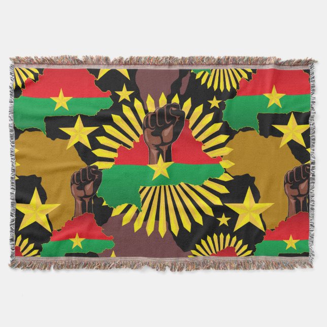 Burkina Faso Karta, Flagga och Revolution Fist Filt (Framsidan)