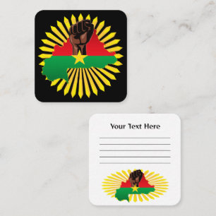 Burkina Faso Karta, Flagga och Revolution Fist Fyrkantigt Visitkort