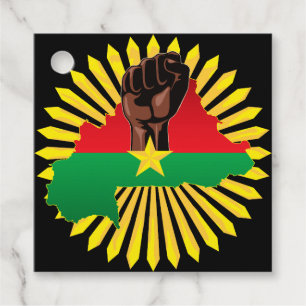 Burkina Faso Karta, Flagga och Revolution Fist Gåvor Etiketter