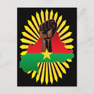 Burkina Faso Karta, Flagga och Revolution Fist Inbjudan Vykort