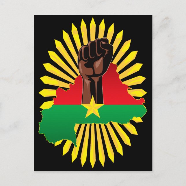 Burkina Faso Karta, Flagga och Revolution Fist Inbjudan Vykort (Framsida)