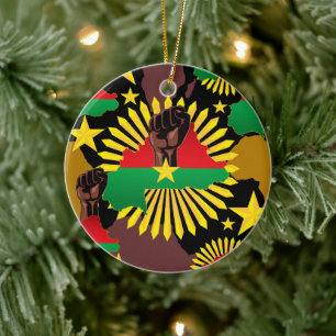 Burkina Faso Karta, Flagga och Revolution Fist Julgransprydnad Keramik