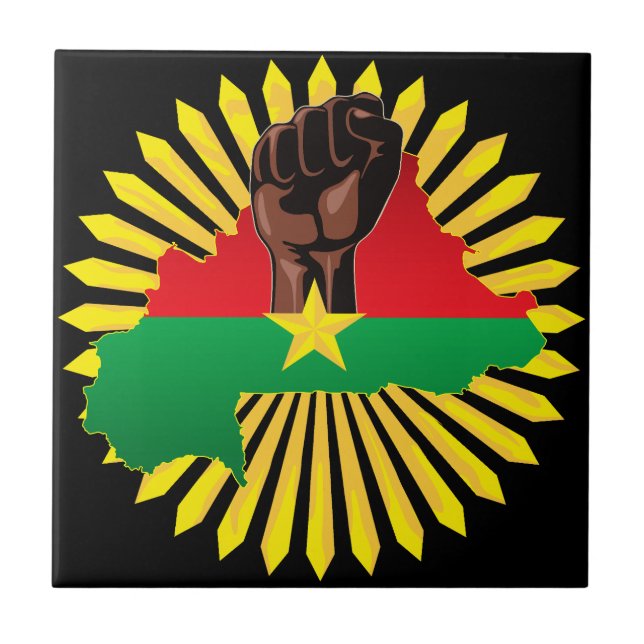 Burkina Faso Karta, Flagga och Revolution Fist Kakelplatta (Framsidan)
