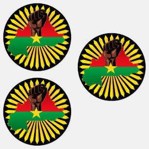 Burkina Faso Karta, Flagga och Revolution Fist Klistermärke