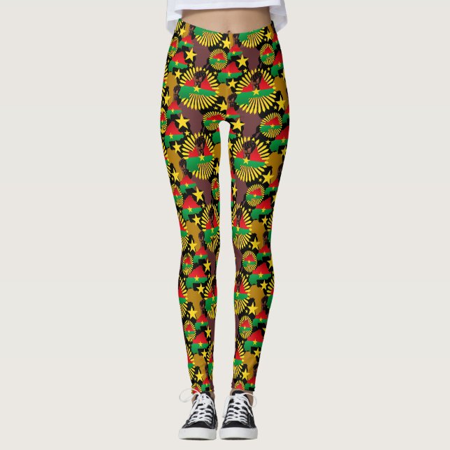 Burkina Faso Karta, Flagga och Revolution Fist Leggings (Framsida)