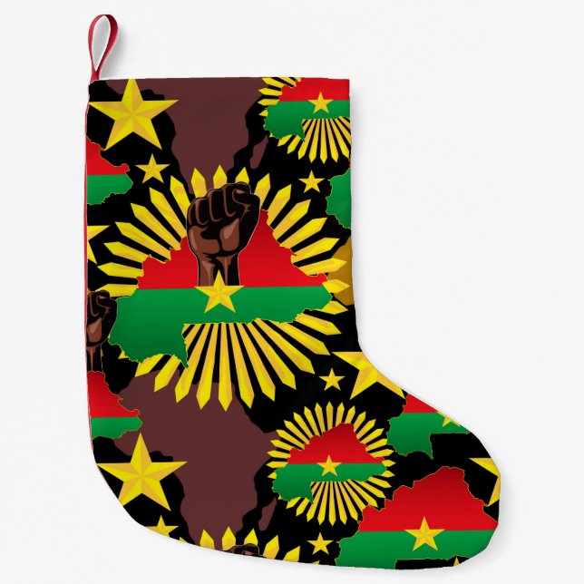 Burkina Faso Karta, Flagga och Revolution Fist Liten Julstrumpa (Framsidan)
