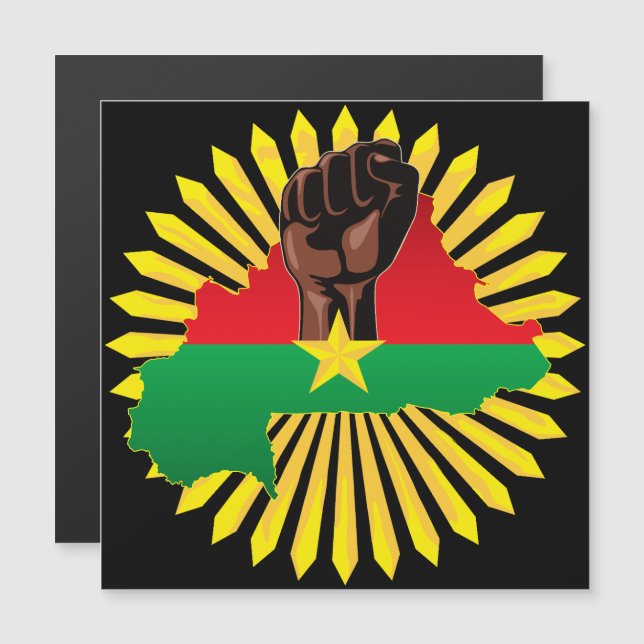 Burkina Faso Karta, Flagga och Revolution Fist Magnetisk Inbjudningskort (Fram/baksida)