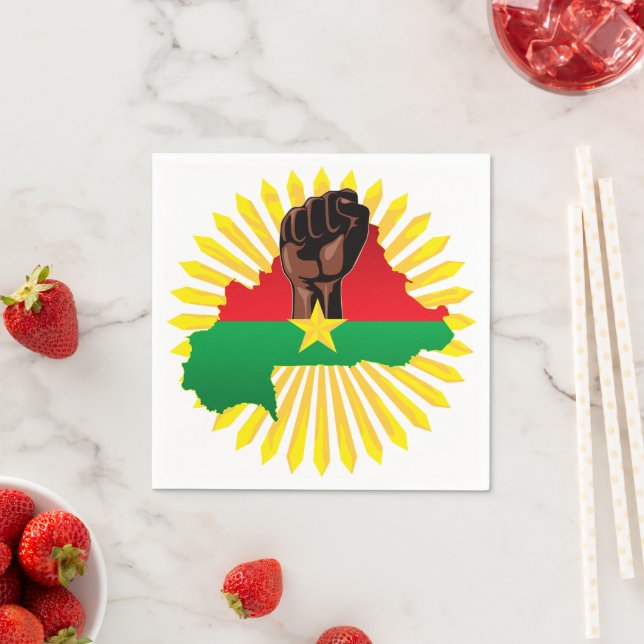 Burkina Faso Karta, Flagga och Revolution Fist Pappersservett (Insitu)
