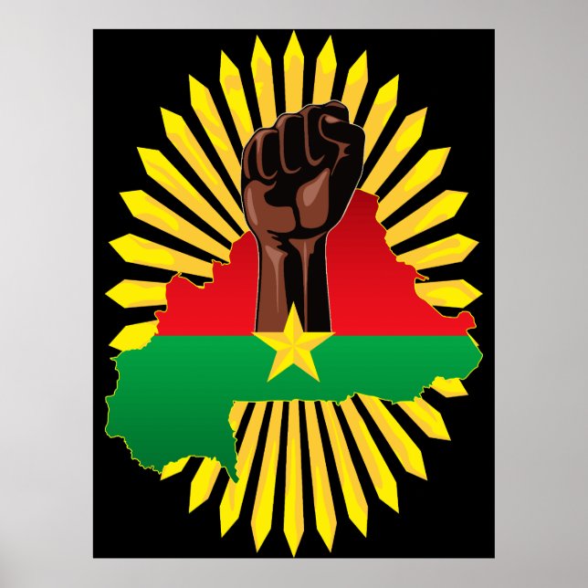 Burkina Faso Karta, Flagga och Revolution Fist Poster (Framsidan)