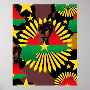 Burkina Faso Karta, Flagga och Revolution Fist Poster